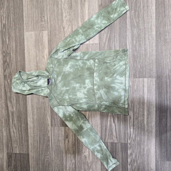 Patagonia Fleece Synchilla Pullover Hoodie Womans Size M Green Pink Pocket - Picture 4 of 8